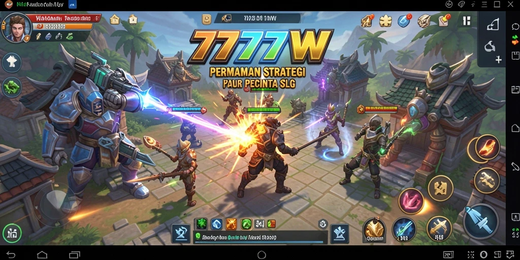 Tangkapan layar gameplay 7777W yang menunjukkan pertempuran strategis yang menegangkan.