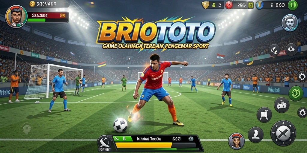 Tampilan gameplay seru di BRIOTOTO yang menggambarkan aksi olahraga.