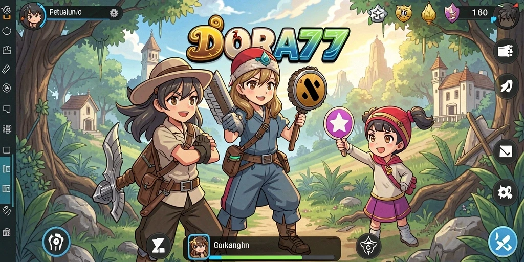 Tampilan gameplay DORA77 yang penuh aksi dan warna.