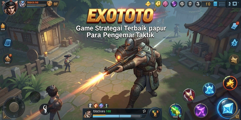 Screenshot gameplay EXOTOTO menampilkan pertempuran strategis yang mendebarkan.