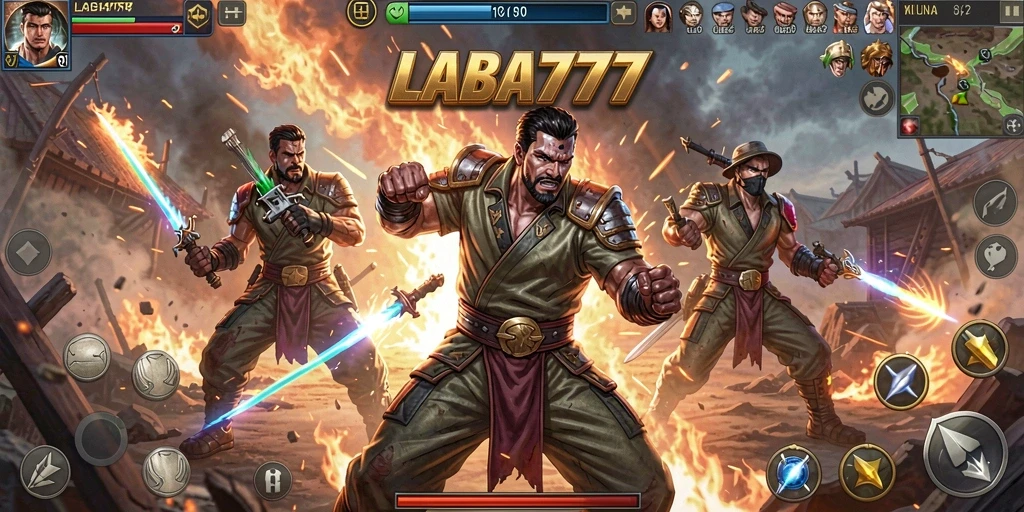 Screenshot LABA777 menampilkan pertarungan seru dengan karakter unik.