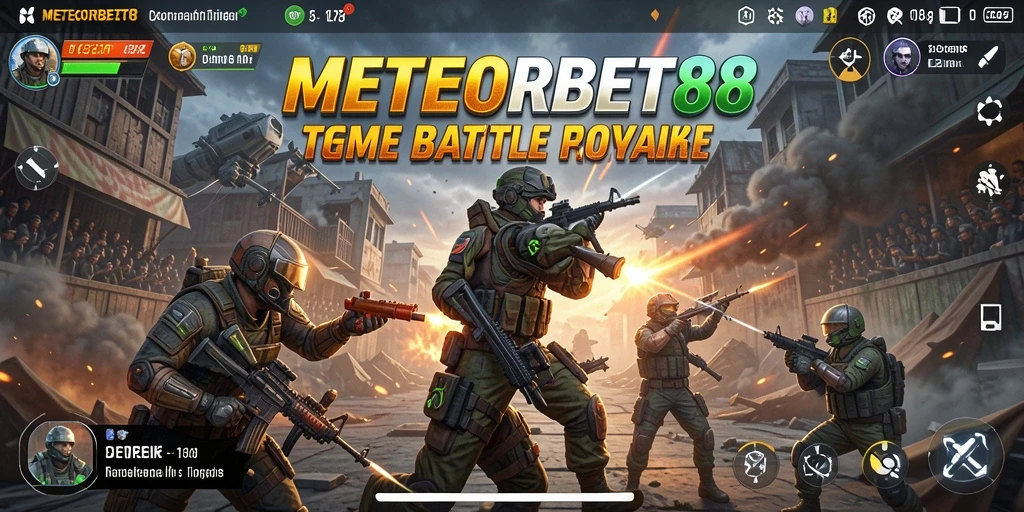 Tampilan gameplay seru dari METEORBET88 dalam pertempuran Battle Royale.