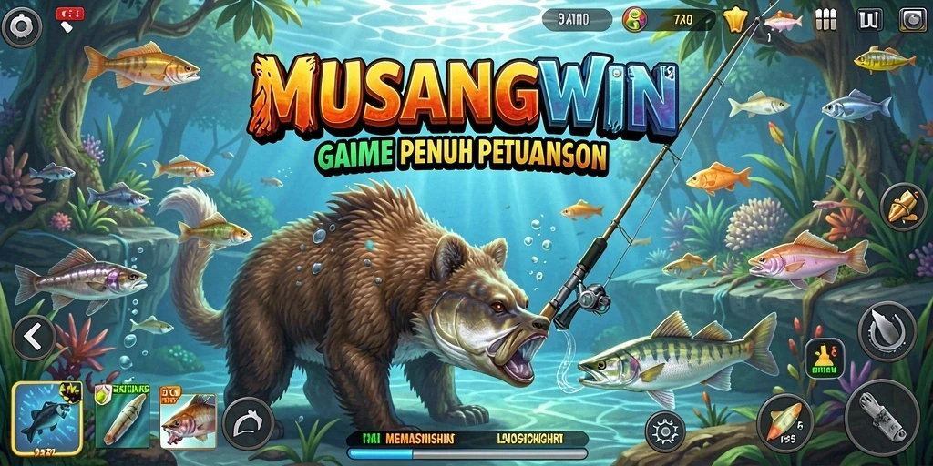 Tampilan gameplay <strong>MUSANGWIN</strong> yang menakjubkan saat menangkap ikan.