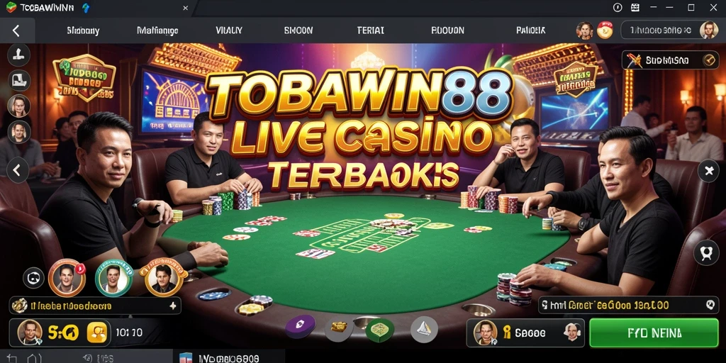 Screenshot gameplay TOBAWIN88 menunjukkan dealer langsung interaksi dengan pemain.