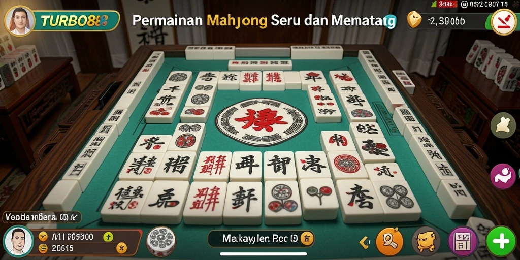 Tampilan gameplay seru TURBO88 saat menyusun ubin Mahjong.