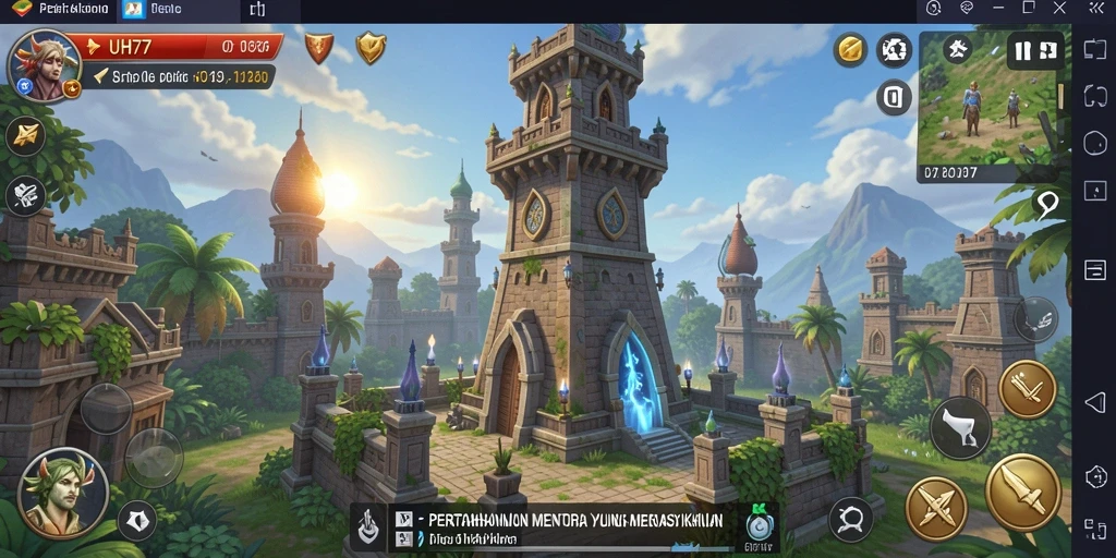 Screenshot UH77 menampilkan aksi pertahanan menara yang intens.