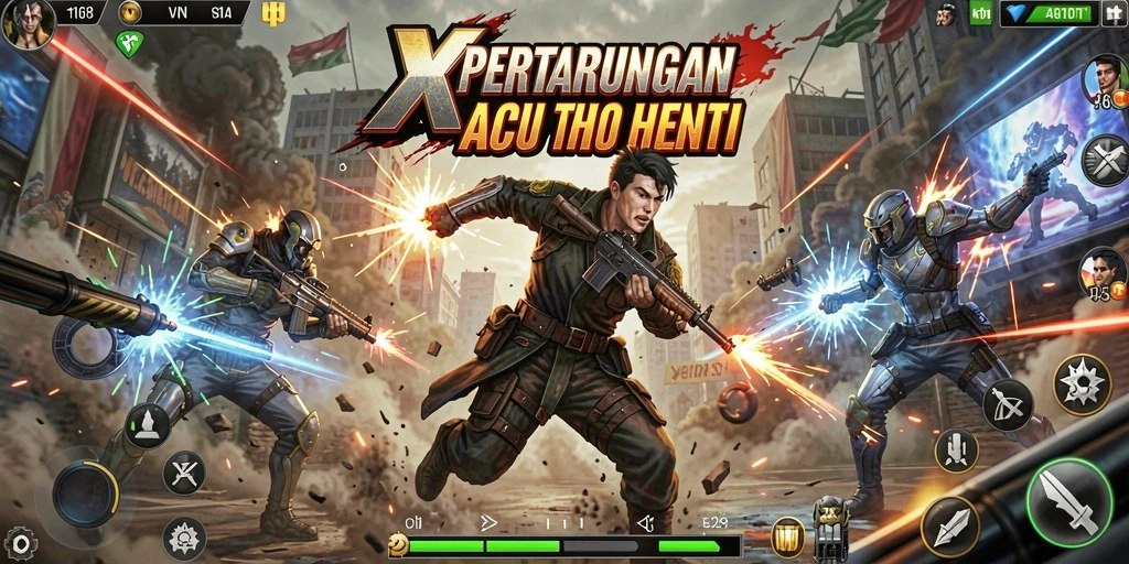 Tangkapan layar X168 menampilkan aksi pertarungan yang mendebarkan.